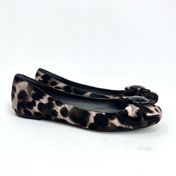 Stuart Weitzman Leather Leopard Animal Print Ballet Flat Bow - Picture 7 of 14